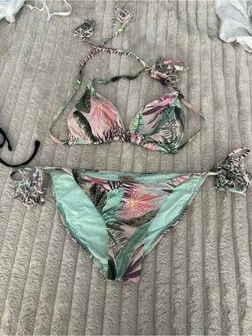 Pilyq Mint Green Bikini Set with Floral Trim